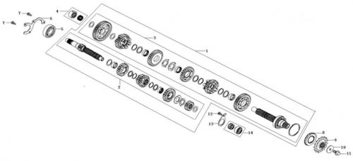 Engine 500 Transmission Mainshaft And Countershaft Assembhly